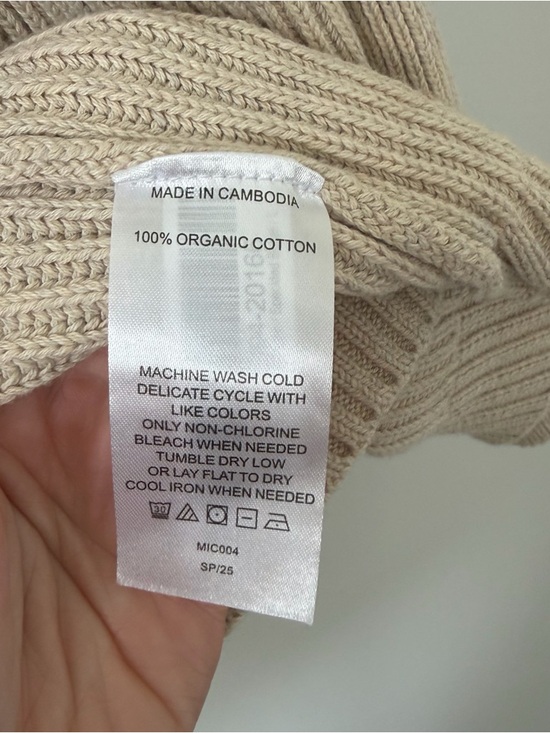 Quince Organic Cotton Oversized Knit Ribbed Cardigan Sweater Speckled Beige L - Picture 5 of 9